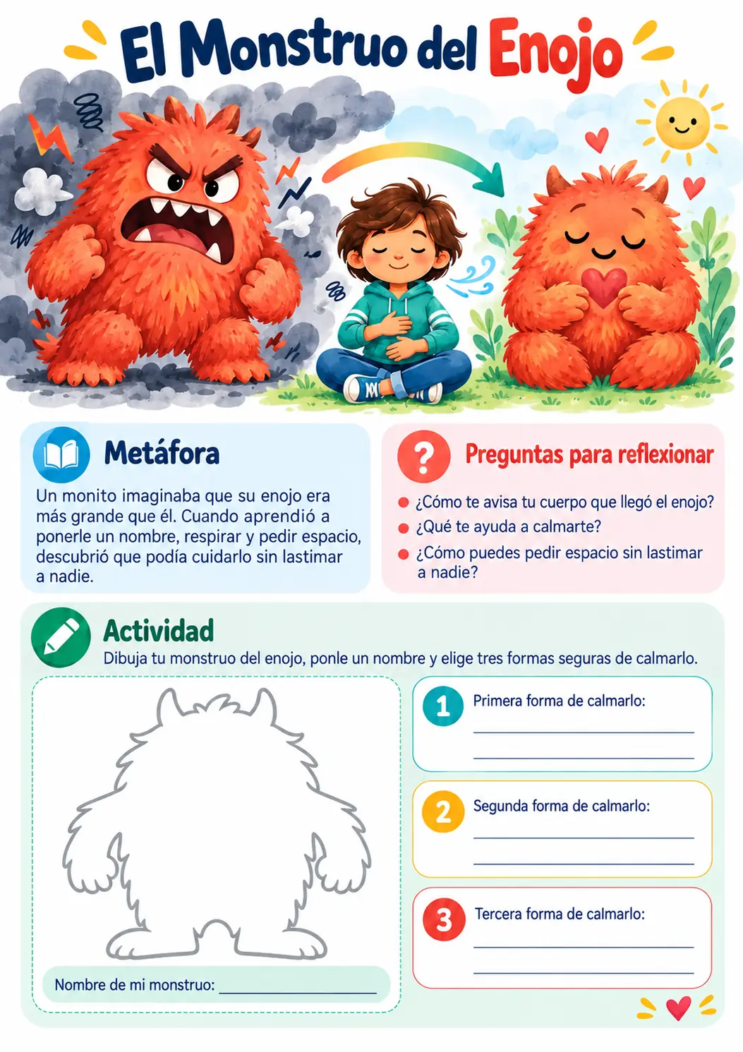 Metáfora El Monstruo del Enojo con actividad ilustrada